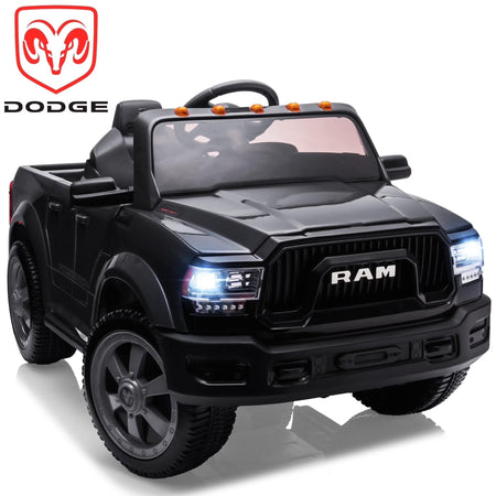 Dodge RAM 2500 Ride on Car for Kids, 12V Powered Ride on Toy with Remote Control, Rear Wheel Suspension, 5 Point Safety Harness, Bluetooth, LED Lights, Electric Vehicles for 3-6 Year Boys, Black