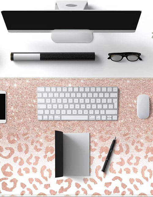 Load image into Gallery viewer, Desk Mat XXL Mouse Pad, Pink Rose Gold Leopard Print Office Supplies and Accessories Decor for Women 31.5X15.75In,Stitched Edges Smooth Non-Slip Bottom, Large Pad
